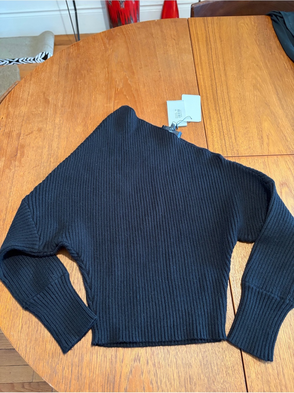 Line & Dot Black One-Shoulder Ribbed Sweater - Picture 3 of 3
